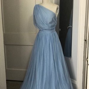 One-Shouldered Blue Tulle Ball Gown